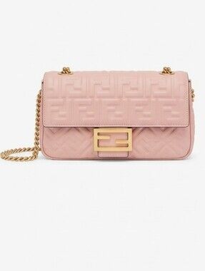 Fendi Blush Pink Embossed Baguette with Gold Chain